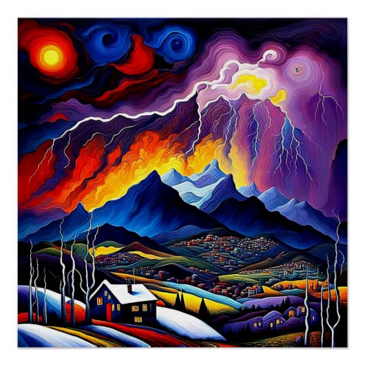 Blitze über Berge 1 Poster (Vorderseite)