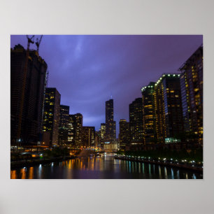 Blitze über dem Fluss Chicago Poster