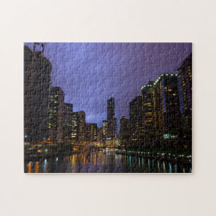Blitze über dem Fluss Chicago Puzzle