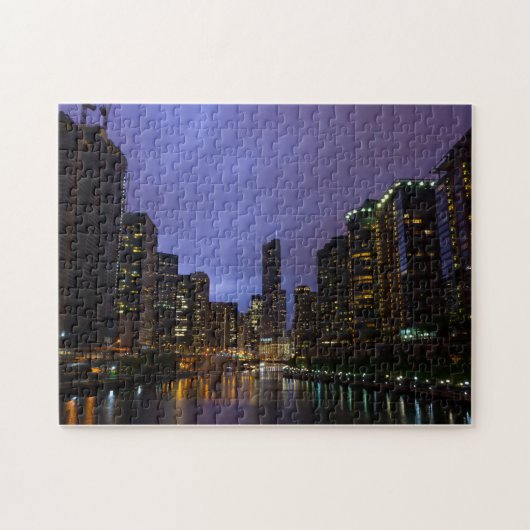 Blitze über dem Fluss Chicago Puzzle (Horizontal)