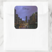 Blitze über dem Fluss Chicago Quadratischer Aufkleber (Tasche)