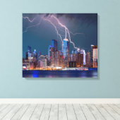 Blitze über "New York City" Skyline Wall Art Leinwanddruck (Insitu (Holzboden))