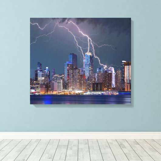 Blitze über "New York City" Skyline Wall Art Leinwanddruck (Insitu (Holzboden))