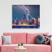 Blitze über "New York City" Skyline Wall Art Leinwanddruck (Insitu (Wohnzimmer))
