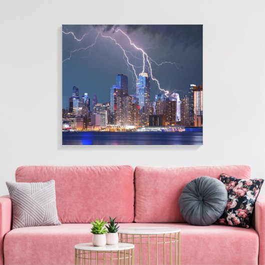 Blitze über "New York City" Skyline Wall Art Leinwanddruck (Insitu (Wohnzimmer))