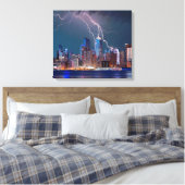 Blitze über "New York City" Skyline Wall Art Leinwanddruck (Insitu (Schlafzimmer))