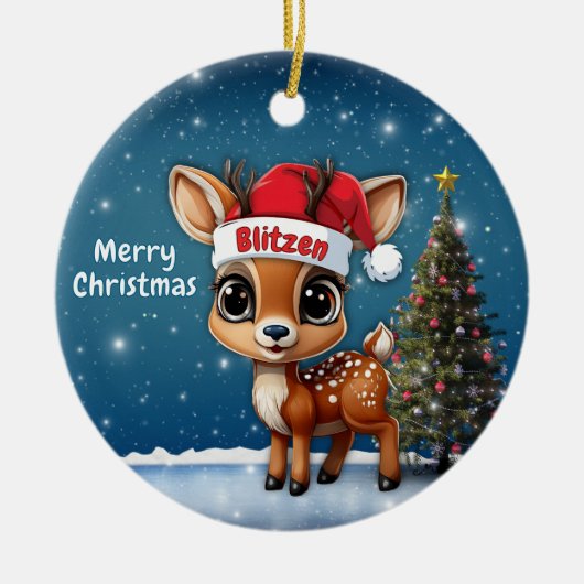 Blitzen Baby Deer, Fawn, Doe, Reindeer🦌 🎄 Keramik Ornament (Vorne)