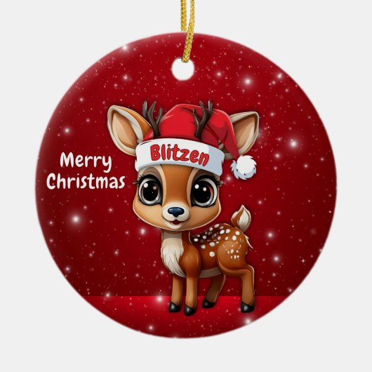 Blitzen Baby Deer, Fawn, Doe, Reindeer🦌 🎄 Keramik Ornament (Vorne)