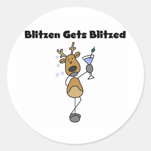 Blitzen Gets Blitzed Reindeer Spaß Runder Aufkleber (Vorderseite)