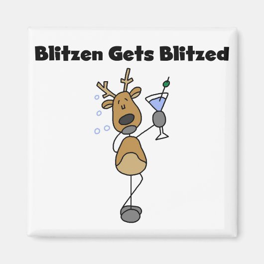 Blitzen Gets Blitzed Reindeer Tshirts und Geschenk Magnet (Vorne)