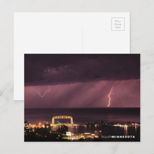 Blitzen hinter der Brücke, Duluth Minnesota Postkarte (Vorne/Hinten)
