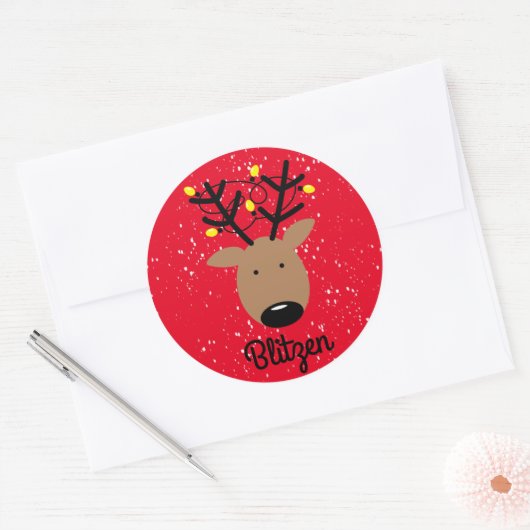 Blitzen Reindeer Classic Round Sticker (Umschlag)
