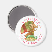 BLITZEN REINDEER Round Magnet (Vorderseite/Rückseite)
