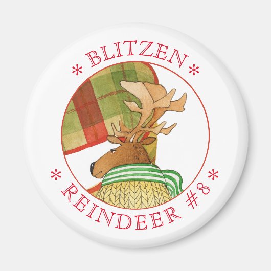 BLITZEN REINDEER Round Magnet (Vorne)