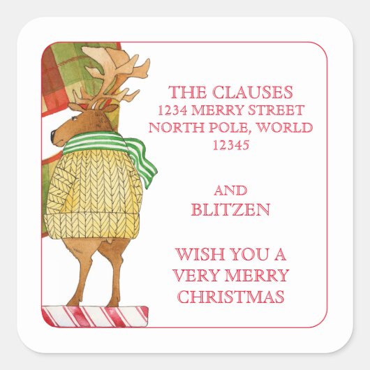BLITZEN REINDEER Small Address Umschlag Aufkleber (Vorderseite)