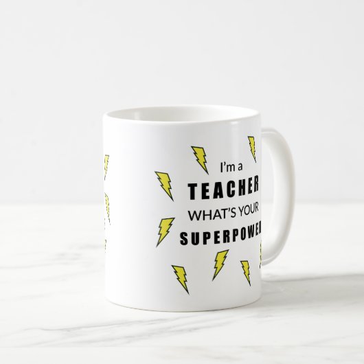 Blitzende Bolt-Superpower-Lehrer-Tasse Kaffeetasse (VorderseiteRechts)