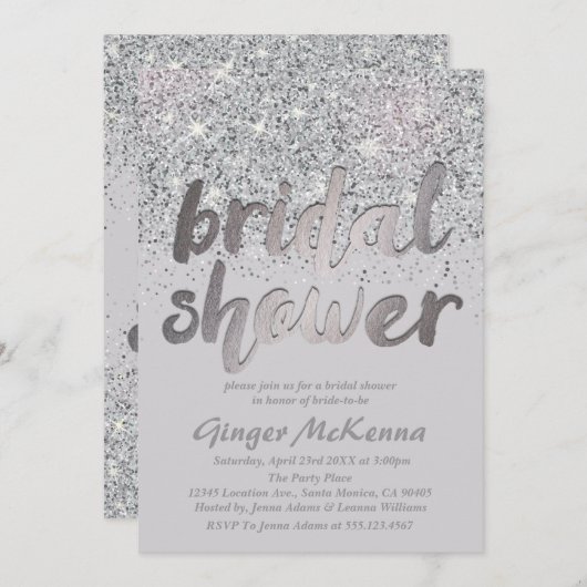 Blitzende Silver Glitzer Bridal Dusche Einladungen (Vorne/Hinten)