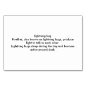 Blitzfehler, Firefly, Insektenlesen Tischnummer (Rückseite)