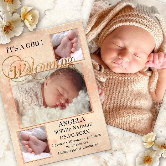 Blitzlicht Baby Girl Birth Announcement Card Dankeskarte