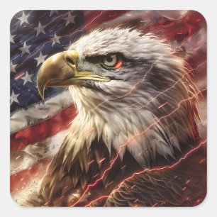 Blitzschlag des Patriotischen Amerikanischen Flagg Quadratischer Aufkleber