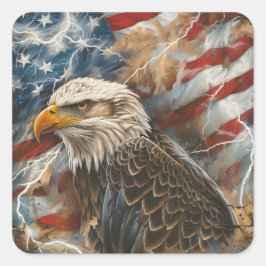 Blitzschlag des Patriotischen Amerikanischen Flagg Quadratischer Aufkleber