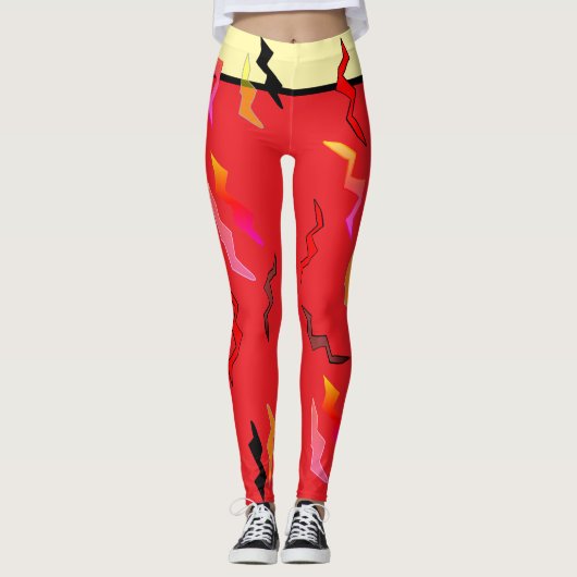 Blitzschlag Rotes Schwarzes Cream Leggings (Vorderseite)