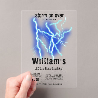 Blitzschlag-Strom-Gewitter Geburtstag Acryleinladungen