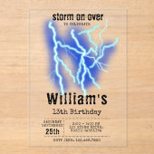 Blitzschlag-Strom-Gewitter Geburtstag Acryleinladungen (Vorderseite)