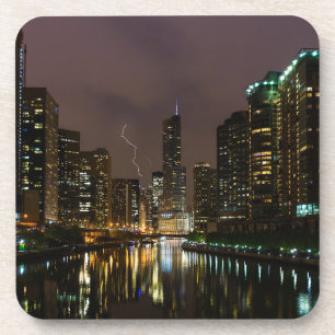 Blitzschlag über dem Fluss Chicago Getränkeuntersetzer