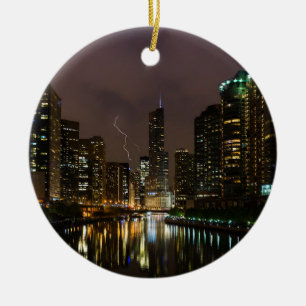 Blitzschlag über dem Fluss Chicago Keramik Ornament