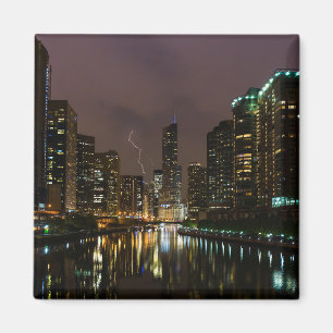 Blitzschlag über dem Fluss Chicago Magnet