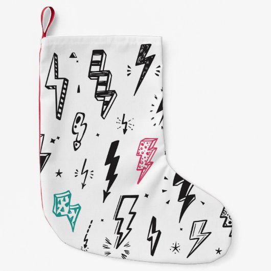 Blitzschrauben, handgezeichnet Doodle-Set. Kleiner Weihnachtsstrumpf (Vorderseite)