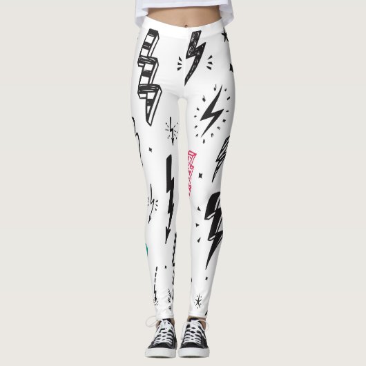 Blitzschrauben, handgezeichnet Doodle-Set. Leggings (Vorderseite)
