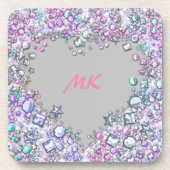 Blitzy & Girly Sequin Glitzer Mit Monogramm Herz Getränkeuntersetzer (Vorderseite)