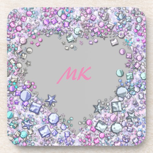 Blitzy & Girly Sequin Glitzer Mit Monogramm Herz Getränkeuntersetzer (Vorderseite)