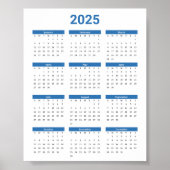 Bliue and White 2025 Year at a Glance Calance Poster (Vorne)