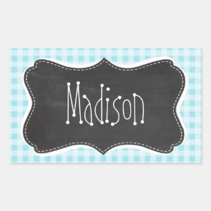 Blizzard Blue Gingham; Vintage-Schultafel-Look Rechteckiger Aufkleber