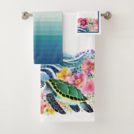 Blizzful Waves & Turtle Anpassbare Handtuchhalter Badhandtuch Set