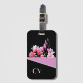 Blk Classy Mit Monogramm Pinks Botanisches Gepäckc Gepäckanhänger (Vorderseite Vertikal)