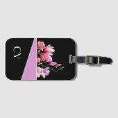 Blk Classy Mit Monogramm Pinks Botanisches Gepäckc Gepäckanhänger (Vorderseite (Horizontal))