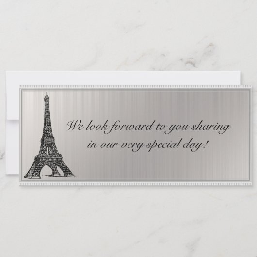 Blk Eiffel Tower Boarding Hochzeit Einladung (Rückseite)