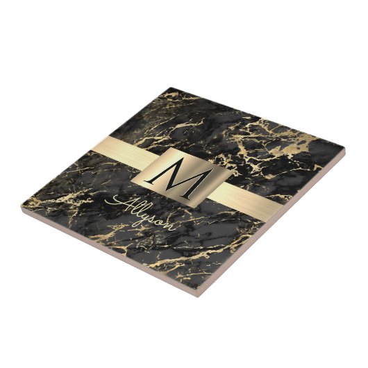 Blk & Gold Marmor Gold Box, DIY Gold Name Monogram Fliese (Seite)