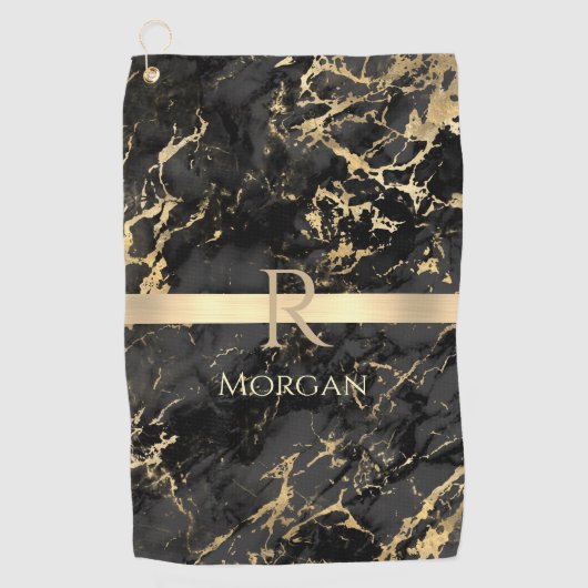 Blk/Gold Marmor Gold Streifen DIY Gold Monogramm N Golfhandtuch (Vorderseite)