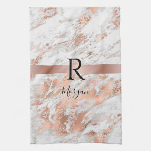 Blk Name/Monogramm Weiß & Roségold Marmorglitter Geschirrtuch