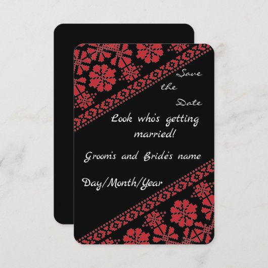 Blk und Rd Tatreez Wed. Rett/Datum Ankündigung (Vorne/Hinten)