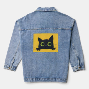 Bllack Cat Kätzchen große Augen Kunst Denim Jean J Jeansjacke