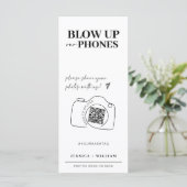 Bllow up Telefone Ich spioniere Hochzeitsspielkart Menükarte (Stehend Vorderseite)