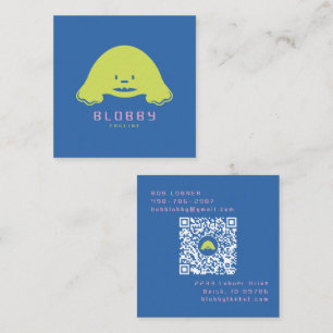 Blobby-Charakter-Logo Lustiges Maskottchen mit Q Quadratische Visitenkarte