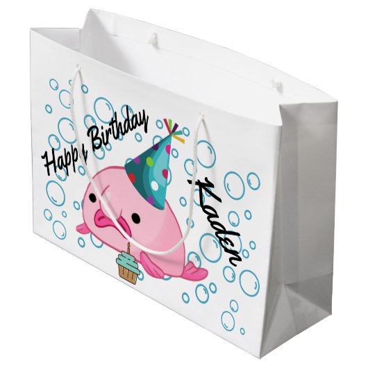 Blobfish Geburtstag Große Geschenktüte (Rückseite Schrägansicht)