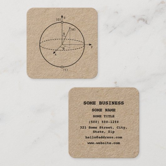 Bloch Sphere | Quantum Bit (Qubit) Physics / Math Quadratische Visitenkarte (Vorne/Hinten)